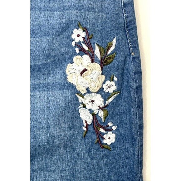 Vintage Telvin Floral Embroidered Denim Skirt Womens 42 Blue Long Pockets - Picture 4 of 12